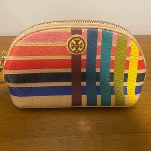 New RARE Tory burch stripe multicolor vachetta leather pouch